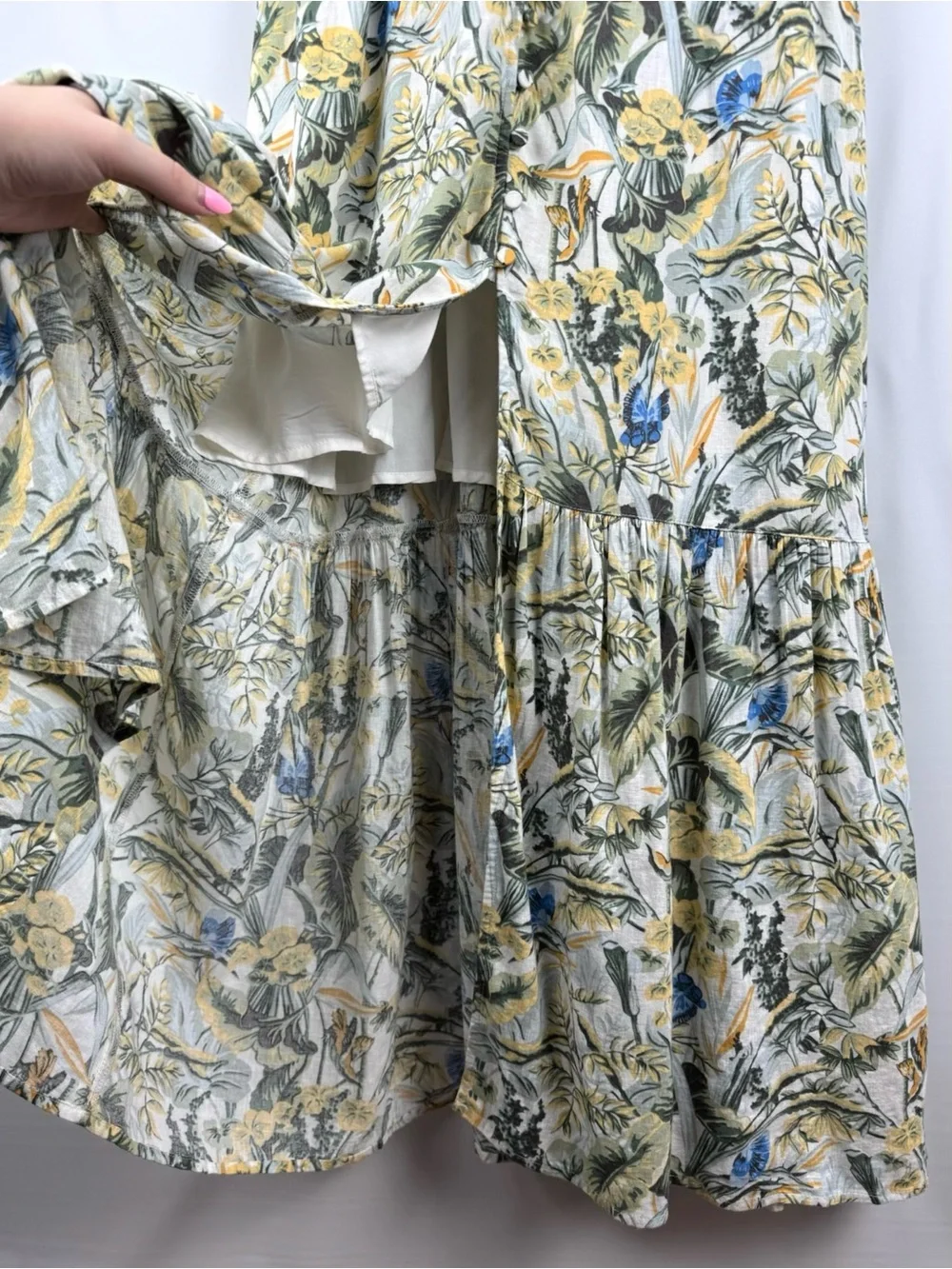 Abercrombie & Fitch Green Tropical Floral Plunge V-Neck Linen Maxi Dress